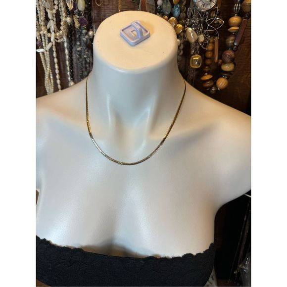 14K Yellow Gold Italy Herringbone Necklace 18” - Picture 1 of 6